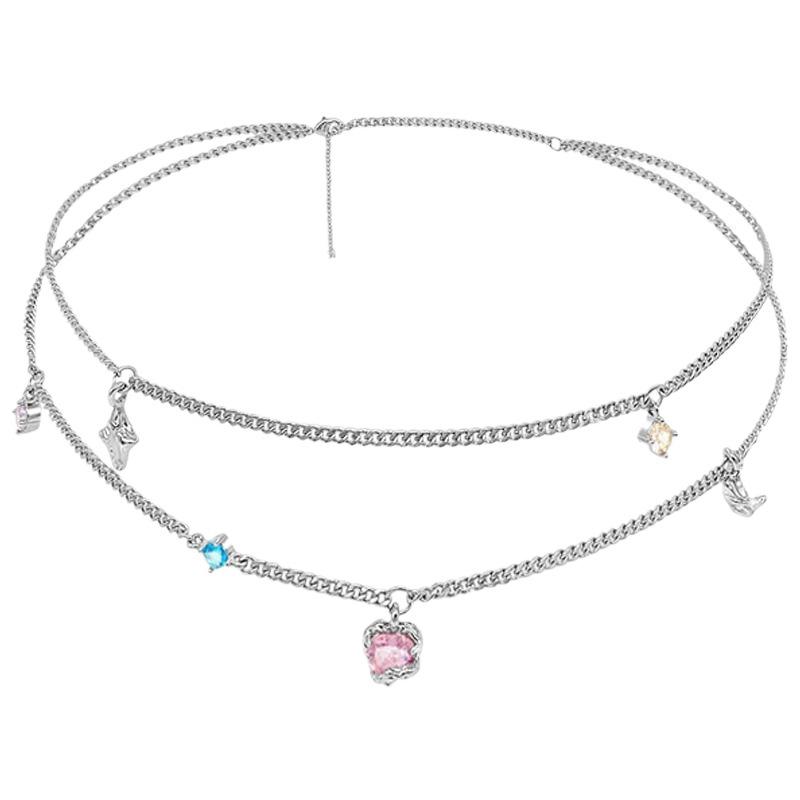 Mandarin - ネックレス レディース シルバー925 ジルコニア 甜酷 ペンダント ハート 月 星 スター ピンク ブルー シルバー かわいい 手作り ラッキーアイテム