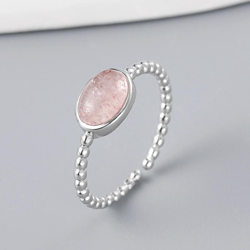 指輪 レディース s925 シルバー オーバル型 ストロベリークォーツ リング シンプル 豪華感 軽奢風 小さめ 開口型 指輪