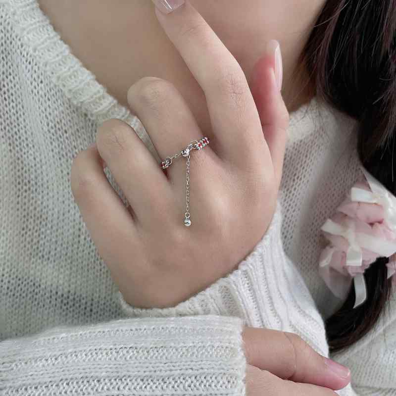 指輪 リング S925 シルバー 新年 ラッキーアイテム 編み込み レッド ロープリング おしゃれ