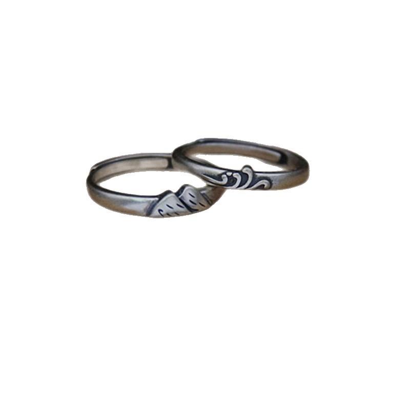 指輪 ペアリング 男性用 女性用 S925 シルバー 個性的 レトロ 泰銀 海誓山盟 調節可能 銀