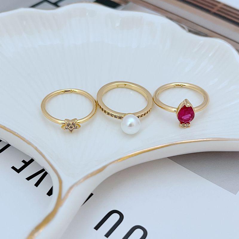 指輪 レディース 3点セット ジルコニア パール 水滴 浪漫的 星 エレガント 豪華感