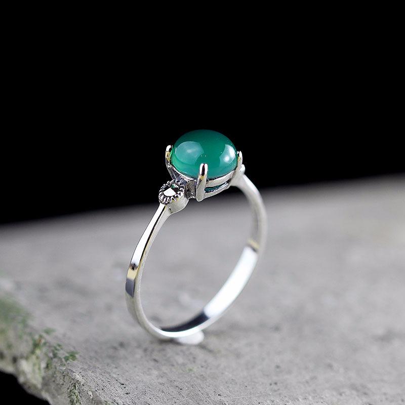 指輪 レディース シルバー925 銀製 緑玉髄 চারつ爪 おしゃれ リング エレガント 高見え ジュエリー アクセサリー(4.0)