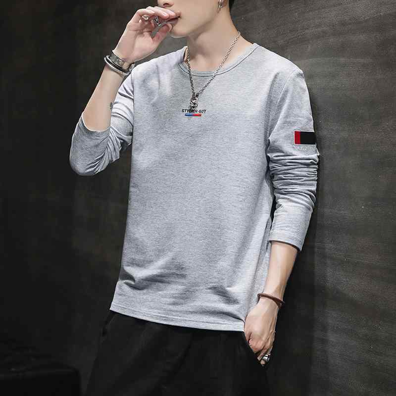 Tシャツ メンズ 男性用 長袖 全綿 ラウンドネック スポーツ トレーニング トップス プリント スウェット ストレッチ インナー