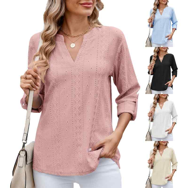 Tシャツ レディース Vネック 7分袖 無地 トップス カットソー ブラウス プルオーバー 普段使い オフィス カジュアル きれいめ シンプル 春夏
