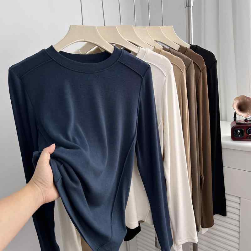 Tシャツ レディース 春秋 長袖 無地 ラウンドネック プルオーバー カットソー インナー レイヤード 重ね着 肩落ち ゆったり かわいい 柔らかい2