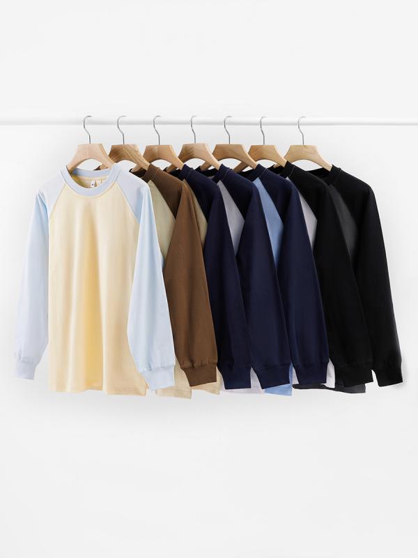 T-Shirts - Tシャツ 男性用 レディース ヘビーウェイト コットン リブ袖 切り替え 長袖 アメカジ クルーネック インナー