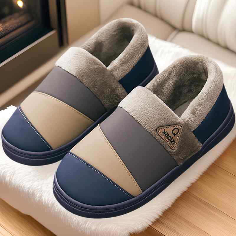 スリッパ 男性用 秋冬 裏起毛 暖かい 室内履き ルームシューズ 防水 滑り止め PUレザー あったか 防寒 部屋履き 普段使い