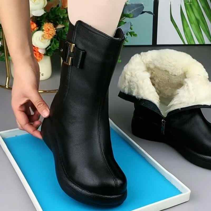 ブーツ レディース 秋冬 真皮 ショートブーツ 厚底 フラット ローヒール ミドル丈 丈 筒 مارتن カジュアル 普段使い