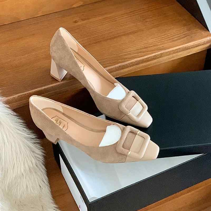 パンプス レディース 法式 絨面 スエード調 晩風 レトロ ヴィンテージ スクエアトゥ チャンキーヒール 太ヒール ハイヒール 浅履き 通勤 オフィス きれいめ 上品 エレガント2