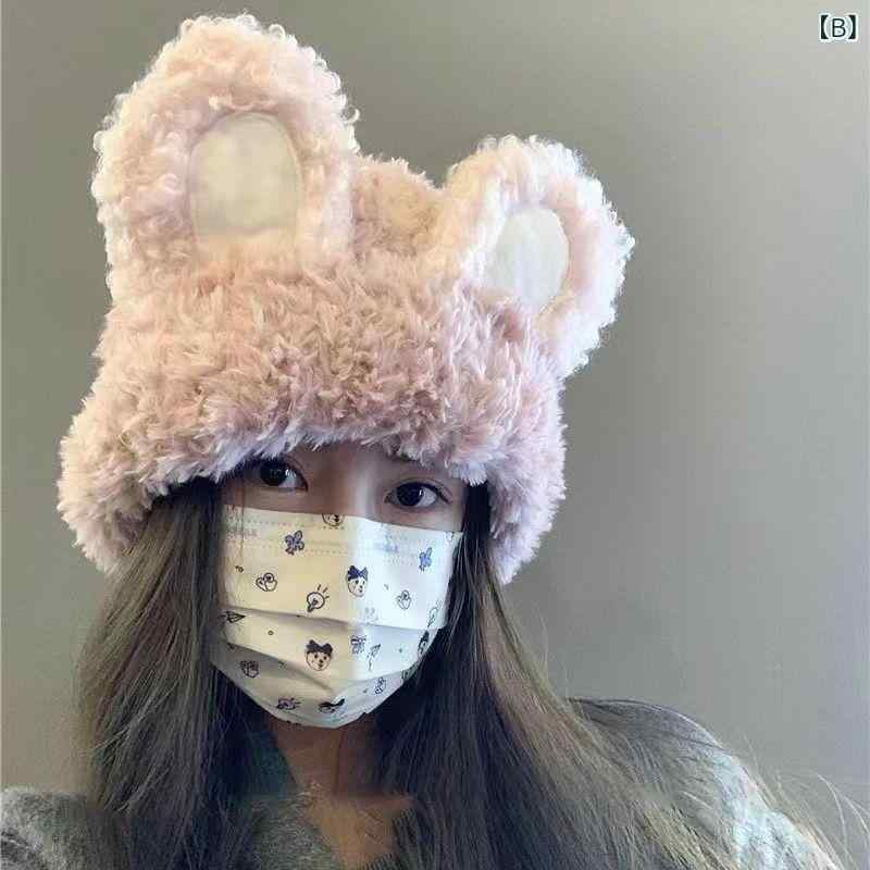 帽子 レディース ニット帽 ウサギ耳付き 大頭 暖かい 防寒 小顔効果 ファッション かわいい 包頭 秋冬2