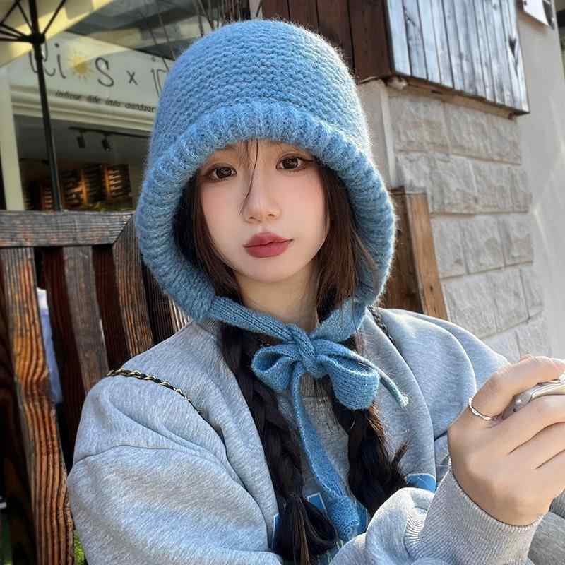 2帽子 レディース 羊毛 バラクラバ帽 ニット帽 秋冬 防寒 保温 暖かい 耳あて付き かわいい 小顔効果