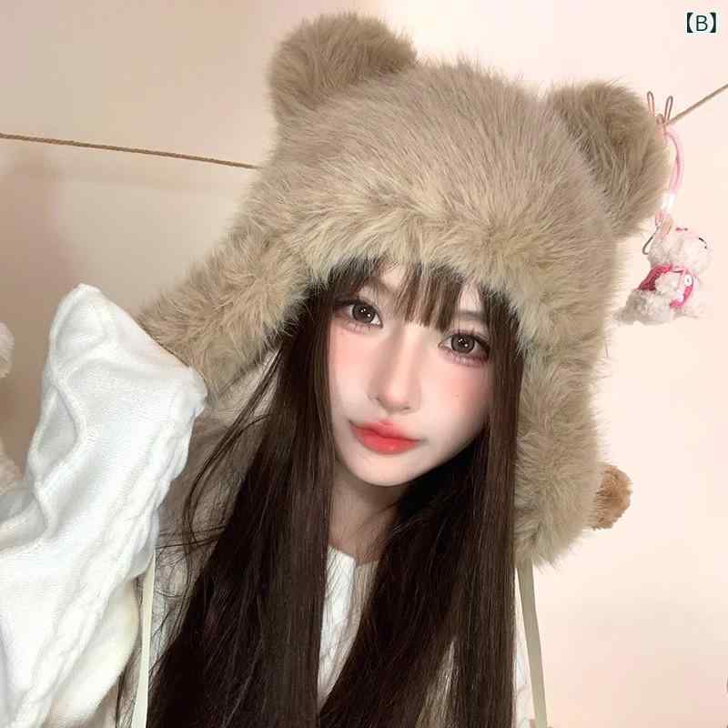 帽子 レディース ニット帽 秋冬 冬 雷鋒帽 (ライフォン帽) 防寒帽 かわいい 狐 (キツネ) 毛皮 ふわふわ