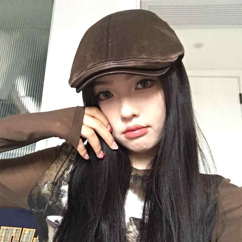 帽子 レディース 秋冬 ベレー帽 PUレザー レトロ ビッグシルエット 小顔効果