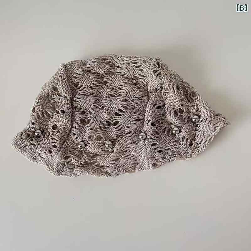 ニット帽 レディース 春物 手編み ビーズ あみ かわいい デザイン 包頭帽 ビーニー2