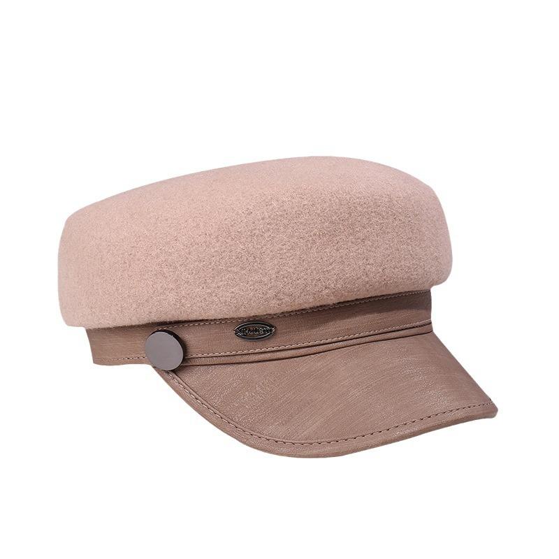 ベレー帽 レディース 秋冬 ウール混紡 レトロ ハンチング帽子 レザーブリム 画家帽 ファッション フラットトップ 八角帽子2(4.0)