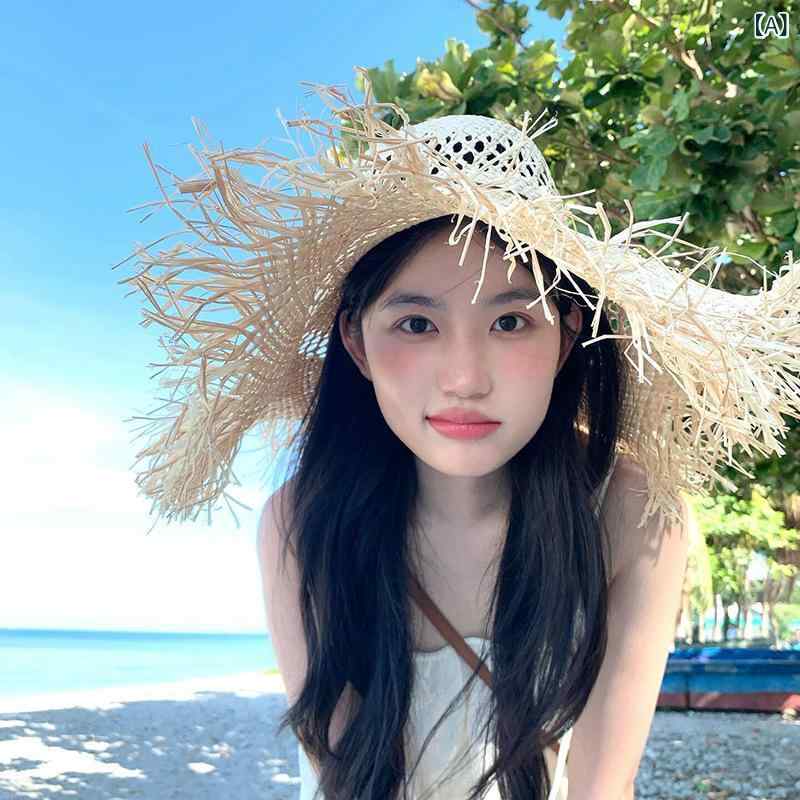 麦わら帽子 レディース ビーチ つば広 ストローハット 紫外線対策 UVカット 日焼け防止 小顔効果 2025年 春夏 旅行 おしゃれ かわいい 編み込み