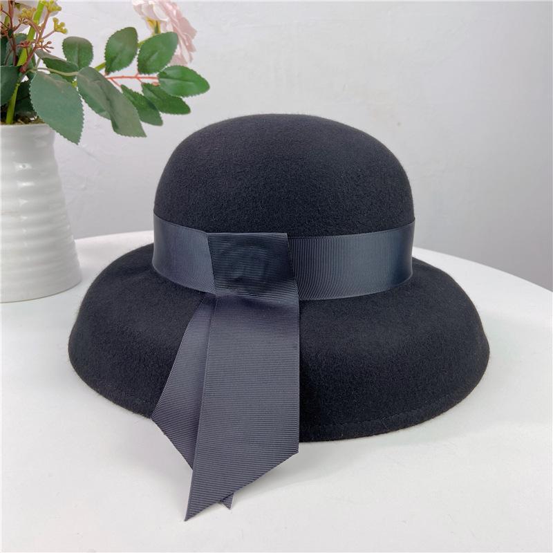 麦わら帽子 レディース 秋冬 天街 撮影 ショー ランプシェード ウール 帽子 日よけ リボン ハット