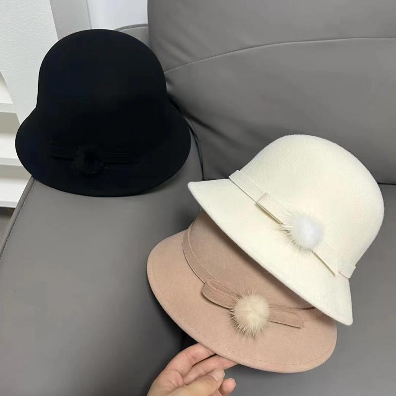 2帽子 レディース 秋冬 ウール 漁師帽 フレンチ レトロ エレガント ハット 千金風 バケットハット ホワイト