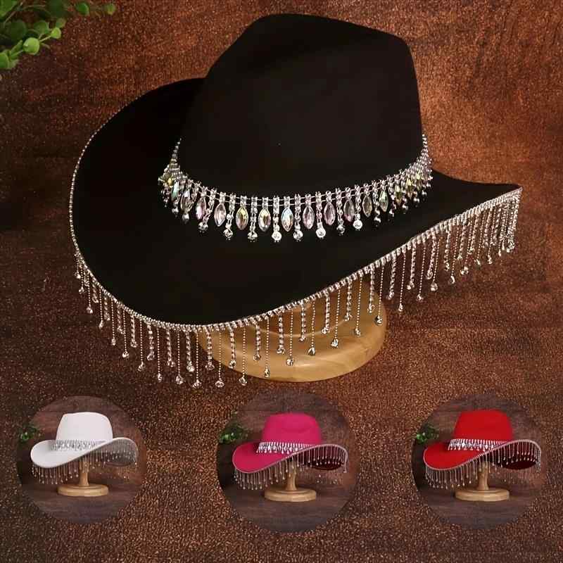 帽子 レディース フェルト ウエスタン カウボーイ ハット つば広 タッセル メンズ 高級感 ジャズハット