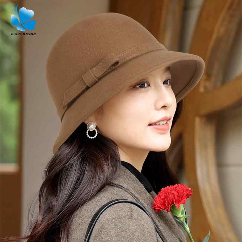 Tulip Heart - 帽子 レディース ハット 盆帽 オーストラリア産ウール 小香風 フレンチ レトロ エレガント 上品 きれいめ 白色 ウールハット