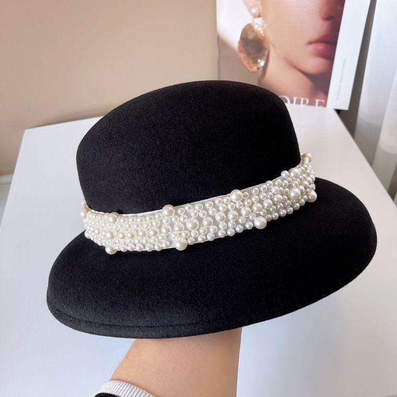 帽子 レディース 秋冬 オーストラリア産ウール クローシェ ハット ヘップバーン風 ブラック ランプシェ..