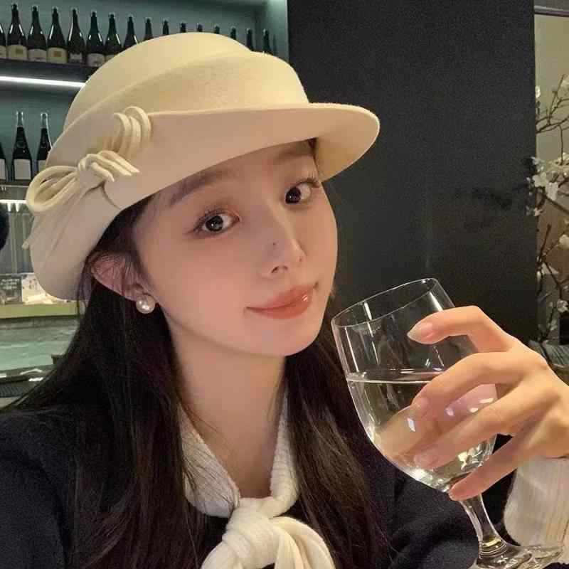 帽子 レディース 秋冬 ウール ベレー帽 上品 盆帽 巻き上げブリム リボン かわいい おしゃれ 女性 ファッション 小物
