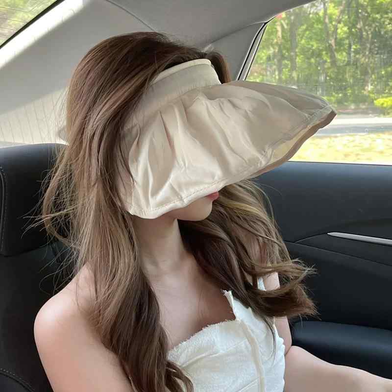 Cap - 帽子 レディース 折りたたみ 空芯 ヘアバンド サンバイザー シェル つば広 UVカット 遮光 黒色 日焼け防止 春夏