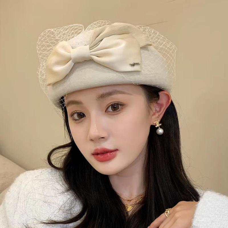 ベレー帽 レディース 秋冬 帽子 ウール 毛呢 小礼帽 レトロ ブリティッシュスタイル エレガント お嬢様風 キャビンアテンダント風 ファッション2