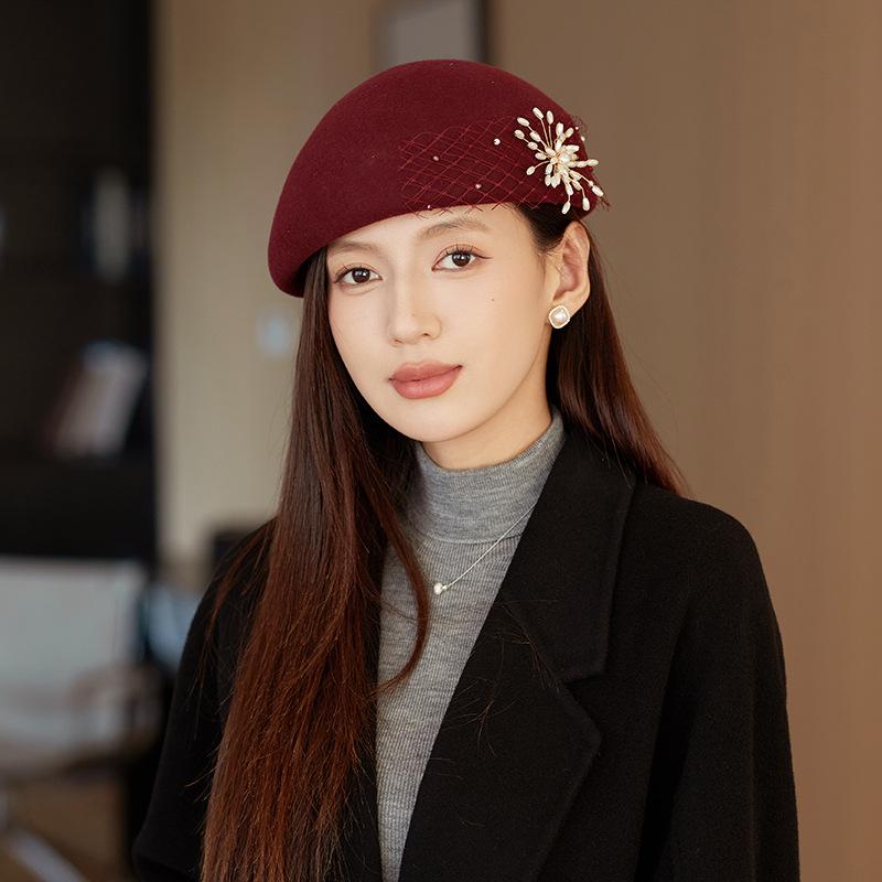 ベレー帽 レディース 秋冬 エレガント ウール 画家帽 小顔効果 日系 帽子 上品 きれいめ おしゃれ お出かけ
