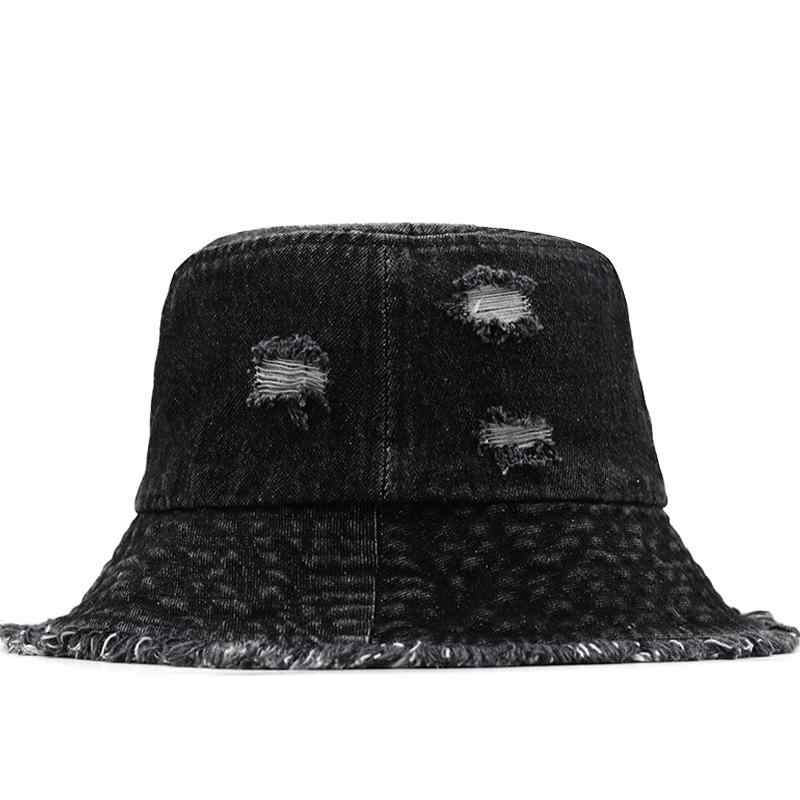 帽子 男性用 女性用 デニム バケットハット 原宿系 ダメージ加工 漁夫帽 힙합 日焼け防止 紫外線対策 UVカット