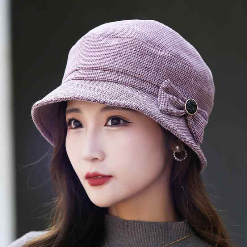 For Women - 帽子 レディース 秋冬 韓国風 ファッション バケットハット 格子柄 かわいい 小顔効果 ベレー帽 日よけ 普段使い2