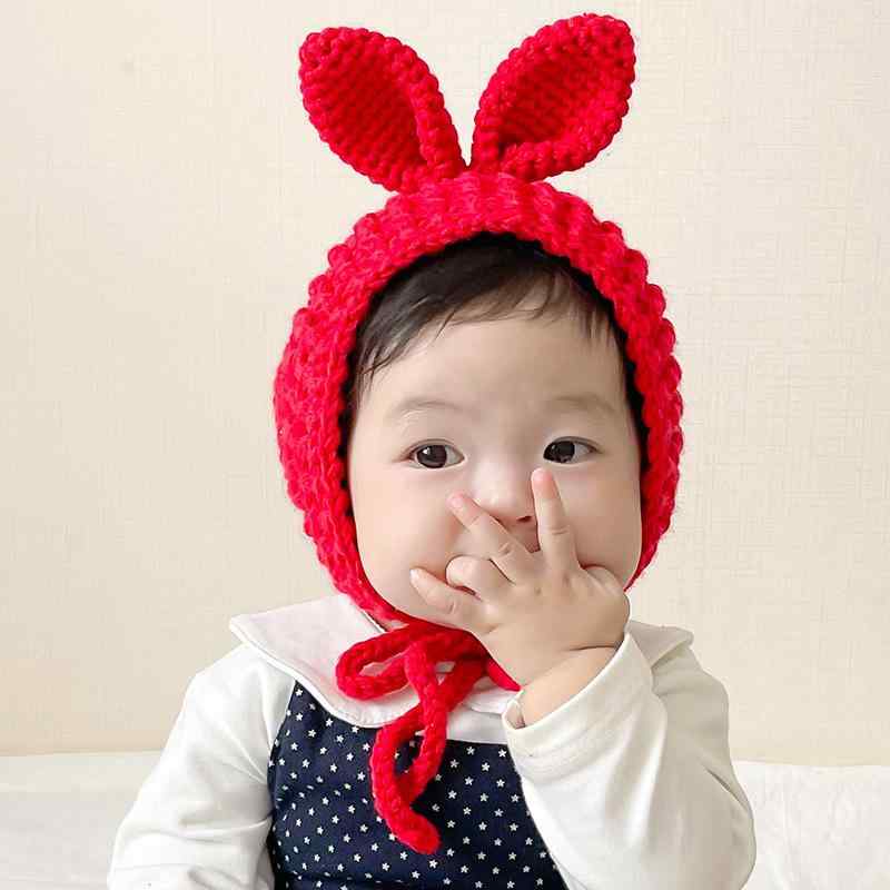 For Women - 帽子 ベビー 秋冬 かわいい ウサギ耳 ニット帽 護耳付き 裏起毛 ハンドメイド 赤ちゃん 男の子 女の子