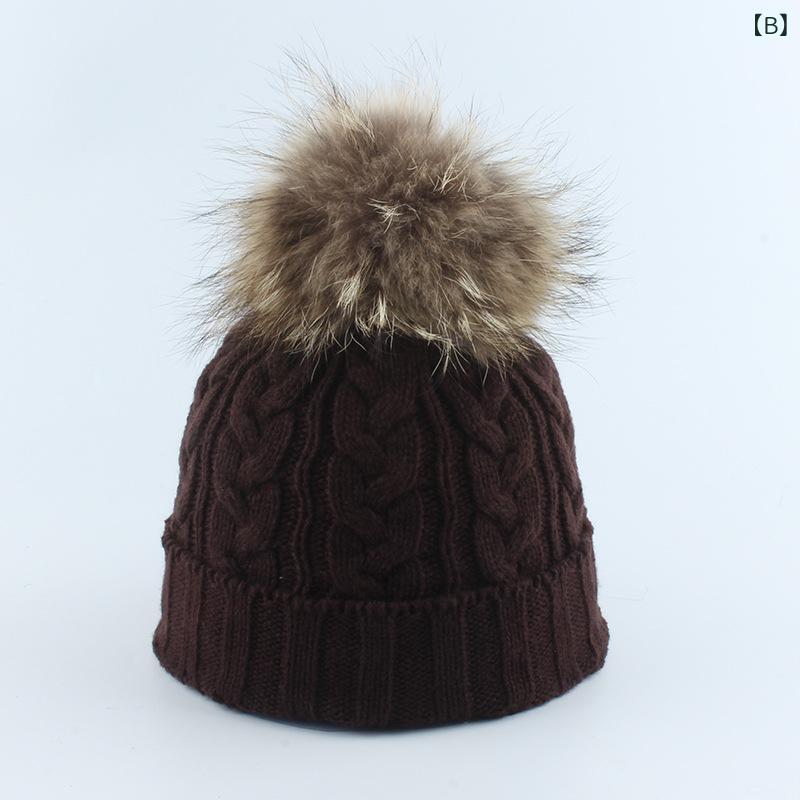 ニット帽 レディース 秋冬 ビーニー ラクーンファー ポンポン付き ケーブル編み リブ編み あったか 防寒2