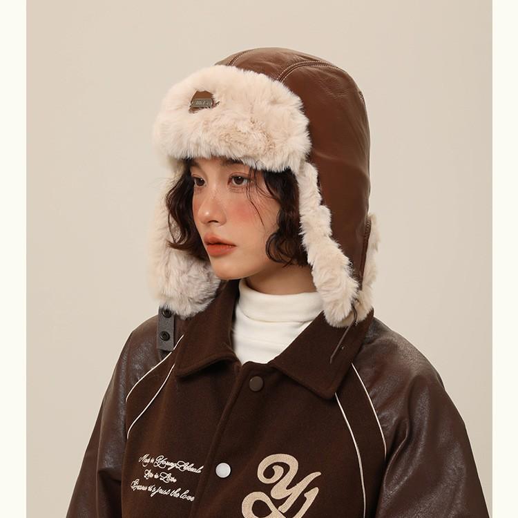 帽子 男性用 女性用 秋冬 防寒 レトロ レザー フライトキャップ 裏起毛 耳当て付き 自転車 バイク 運転 防風