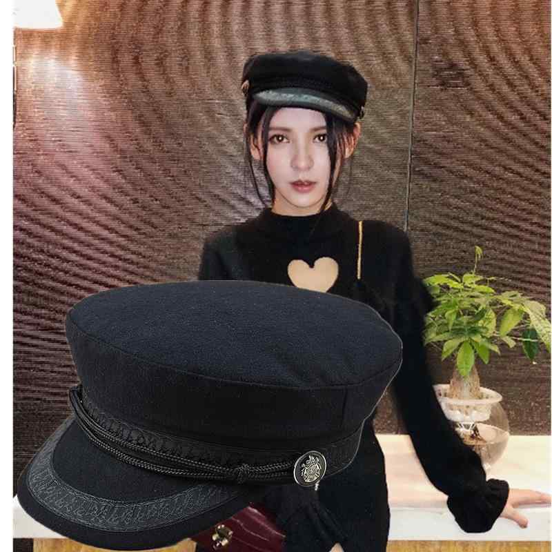 Hat - 帽子 レディース 秋冬 レース飾り 海軍帽 ウール ハット 欧米風 フラットトップ 上品 かわいい