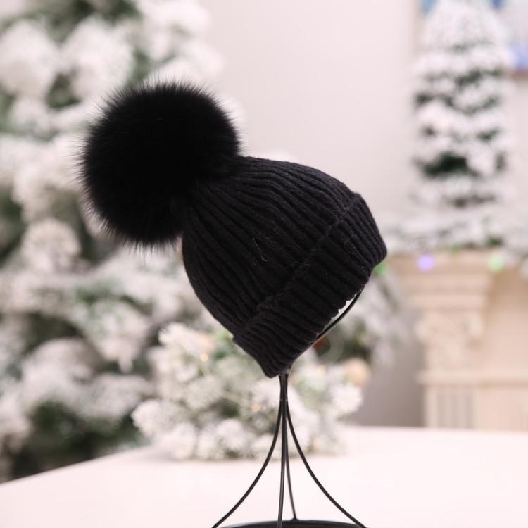 帽子 キッズ 子供用 真毛 ウール ニット帽 特大 タヌキ ファー ポンポン付き ニット 皮草 防寒 かわいい 秋冬