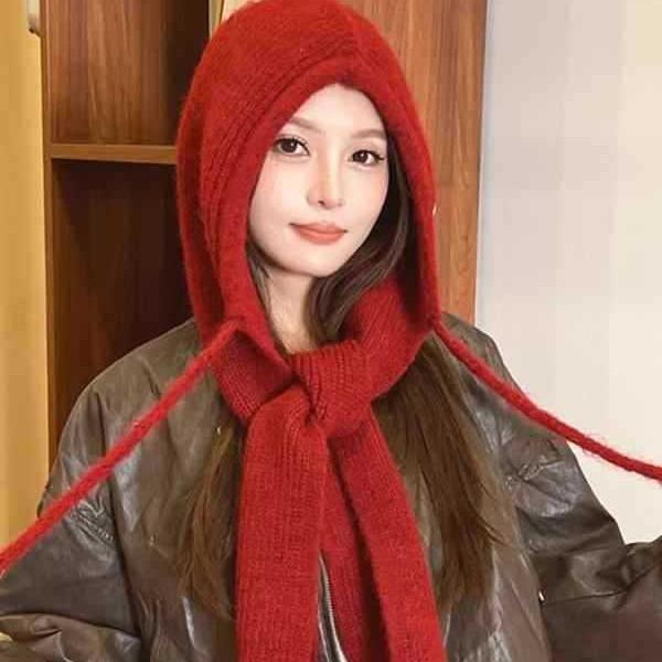 帽子 ショール 韓国風 秋冬 防寒 保温 連帽 围巾 ストール 懶惰 カーディガン 羽織りもの 防風 無地2