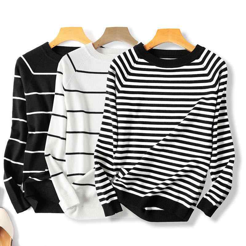 Rakuten - Tシャツ レディース 春夏 薄手 ニット ストライプ 伸縮性 長袖 トップス 韓国風 ゆったり 学生 カットソー カジュアル2