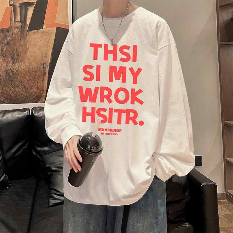 Tシャツ メンズ 男性用 秋冬 新作 長袖 ルーズ ラウンドネック トップス アンダーシャツ カットソー 港風 インナー