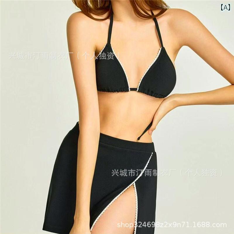 水着 レディース 3点セット セクシー ホルターネック 黒 巻きスカート ビキニ スイムウェア