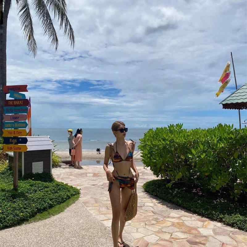 水着 レディース ビキニ セット 3点セット ラップスカート付き ビーチ リゾート 体系カバー レトロ 巻きスカート 火烧云プリント 超ロング バンドゥ