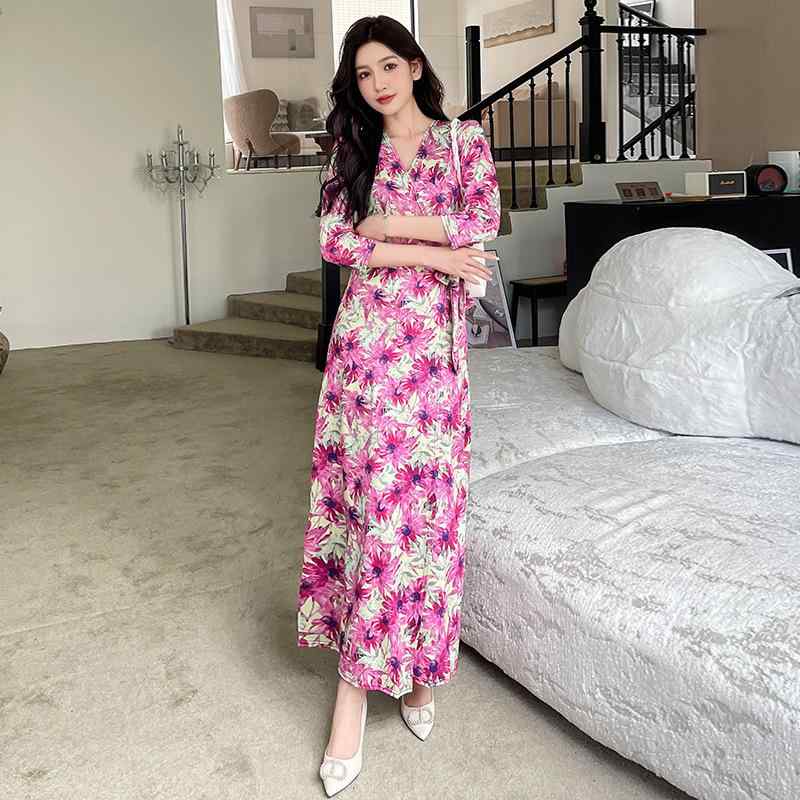 ワンピース レディース Vネック サマー 高開叉 ロング丈 ノースリーブ セクシー エレガント パーティー ドレス 春夏 リゾート 接触冷感2