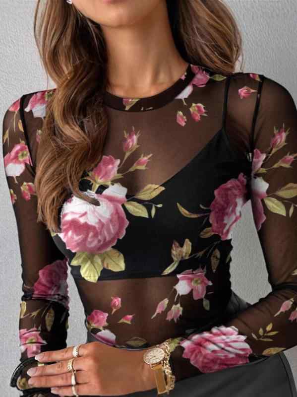 Tシャツ 春秋 長袖 ゆったり リラックス トップス テクスチャード ラウンドネック プルオーバー デジタルプリント カジュアル 普段使い