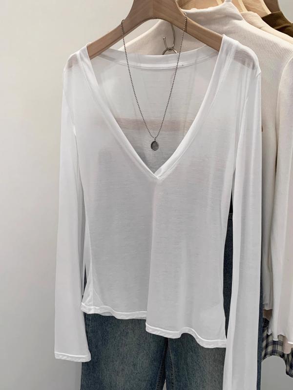 Tシャツ レディース Vネック 長袖 再生繊維 ゆったり 接触冷感 薄手 防寒 紫外線対策 トップス 普段使い 部屋着