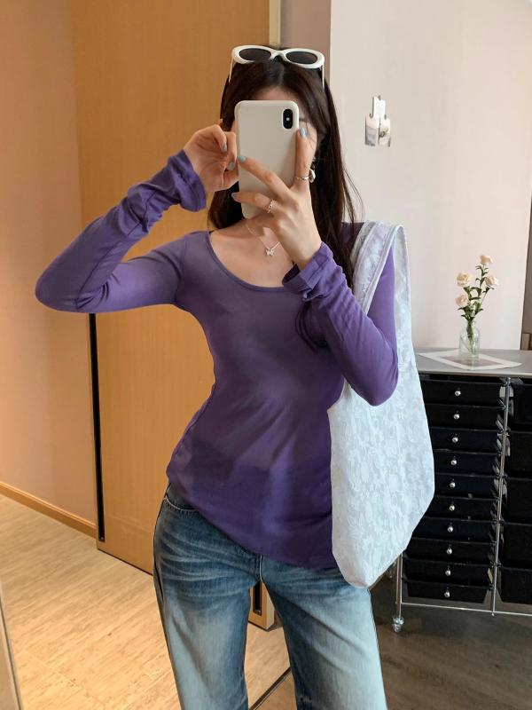 Tシャツ レディース 再生繊維 パープル 薄手 長袖 サマーニット カーディガン 冷房対策 紫外線対策 トップス