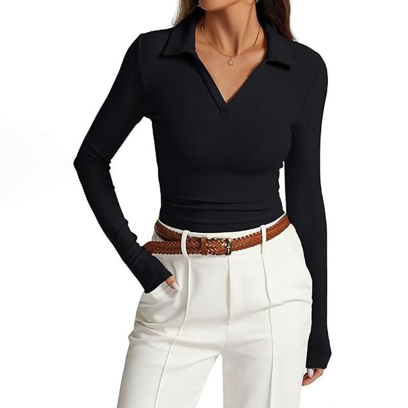 シャツ レディース Vネック 長袖 秋冬 トップス ファッション トレンド スリム Tシャツ ブラウス カットソー 百搭