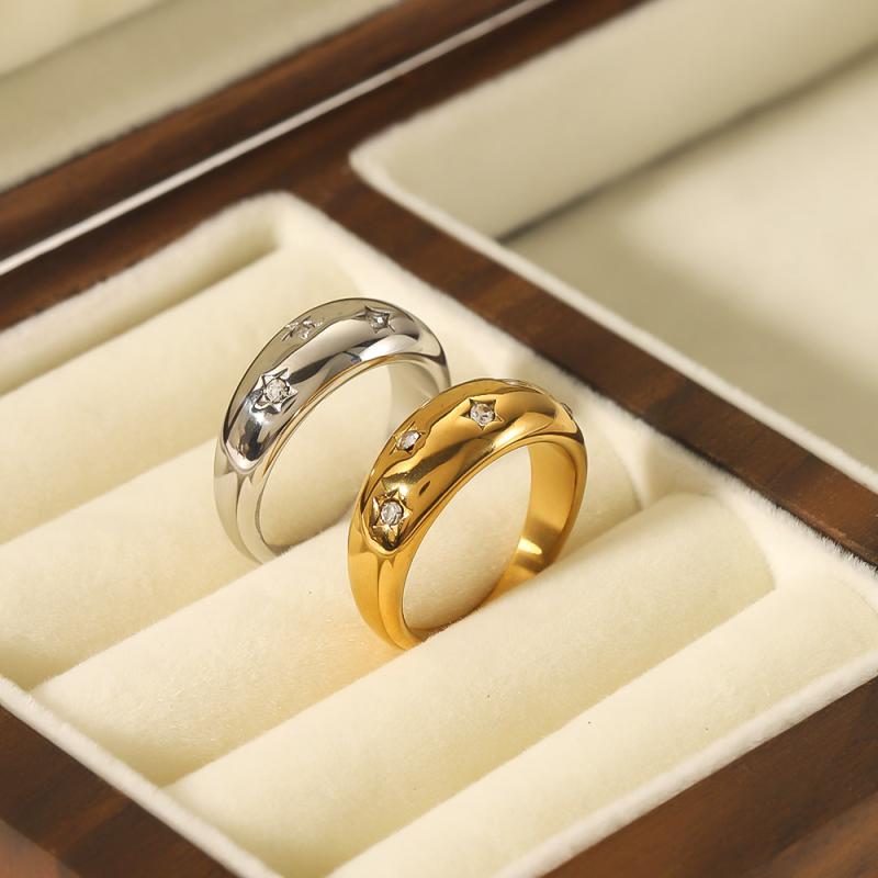 指輪 レディース 18K金メッキ チタン鋼製 キラキラ 満天星 ジルコニア ステンレス製 ファッションリン..