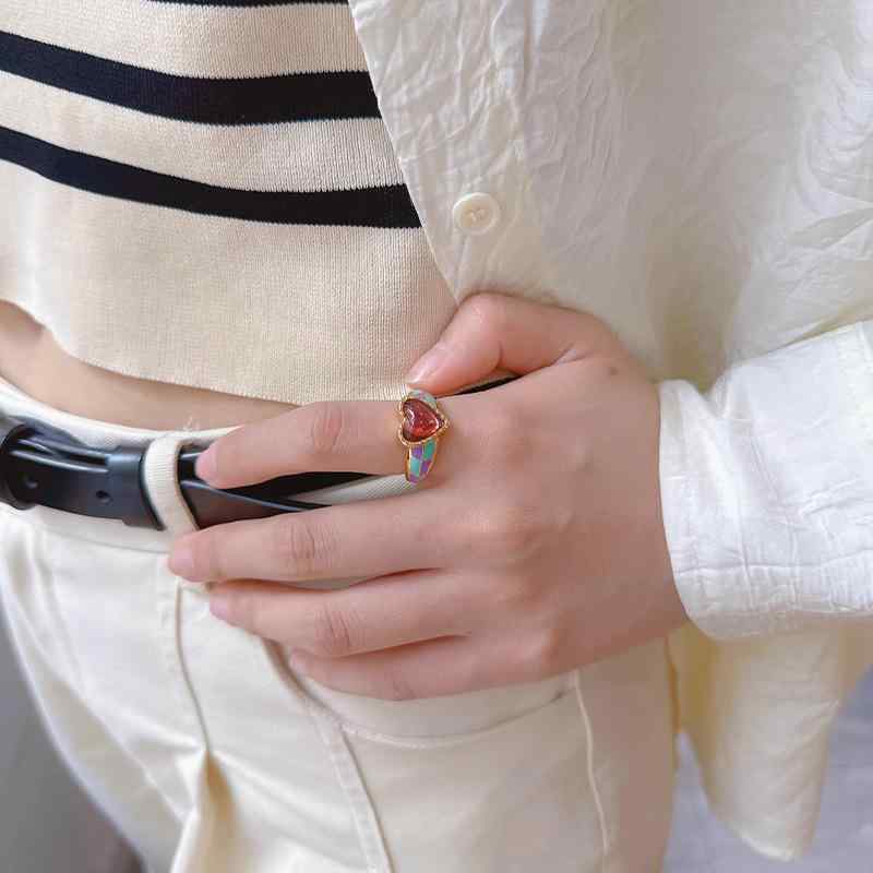 2指輪 レディース 法式 レトロ パープル アイ ハート デザイン 高級感 オープンリング ファッション 個性的 人差し指