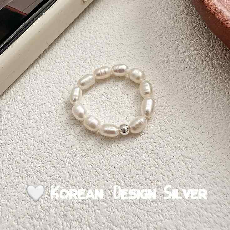 指輪 レディース シルバー925 淡水パール 伸縮性 韓国風 ハンドメイド S925 リング 重ね付け 指輪 アレ..