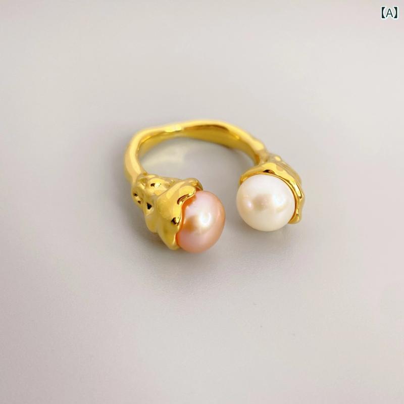 指輪 レディース 養殖パール ファッションリング おしゃれ 高見え シルバーカラー 調節可能 フォークリング ゆびわ